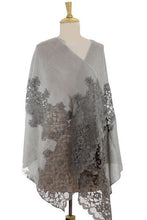 Taupe Grey Shawl Trimmed with Floral Lace