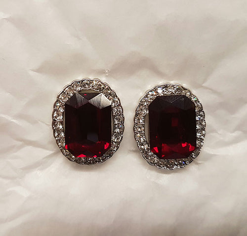 Red Stone & Crystal Earrings (CLIP)