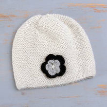 'Monochrome Rose' Black and Grey Flower on Ivory Color Alpaca Hat