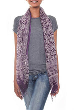 Hand Crafted 100% Silk Batik Floral Purple Scarf