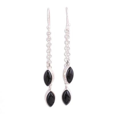'Elegance' Black Onyx and Sterling Silver Dangle Earrings