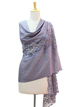 Lavender Wool Blend Shawl with Lace Trim