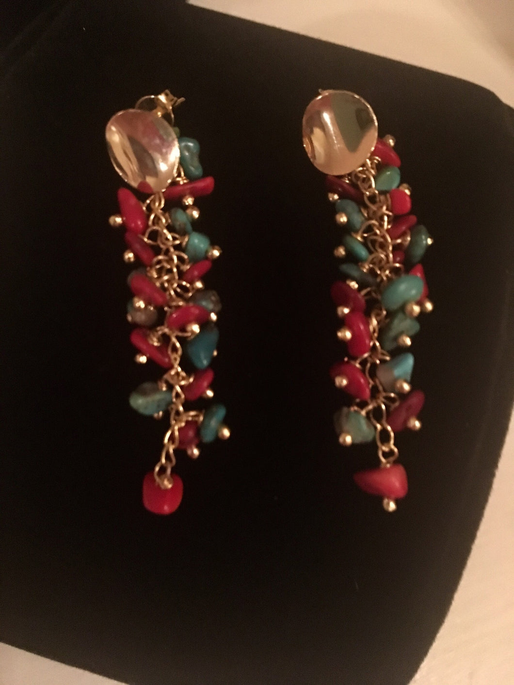 Earrings w/Coral And Turquoise