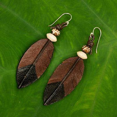 Handmade 'Feather Leaf' Leather Earrings
