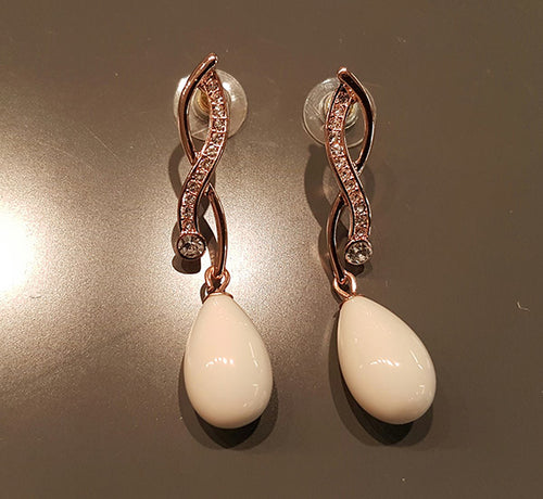 White Tear Gold Dangle Earrings