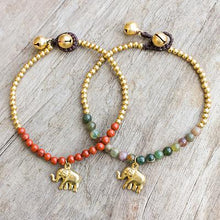 Brass Beaded Bracelets w/Elephant Charm - Orange & Green Jasper (Pair)