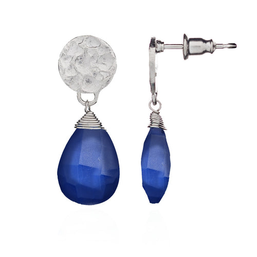 'Kate' Large Drop Earrings: Silver Iolite