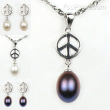 Sterling Silver Peace Symbol Necklace (Black or White Pearl Pendant)