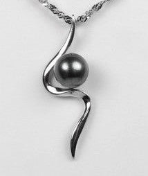 Black Cultured Pearl Pendent Sterling Silver Necklace, 7-8mm