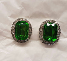 Green Stone & Crystal Earrings (CLIP)