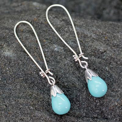 Blue Pearl Earrings Handmade in India, 'Precious Aqua'