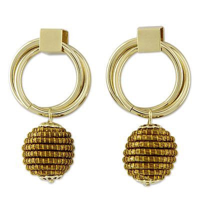 Brazilian Golden Grass Balloon Earrings w/Gold Plated Accents