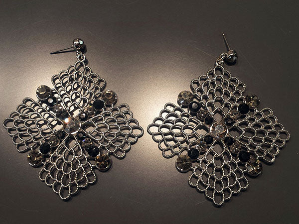 'Impression' Rhodium Plated Earrings w/Crystals