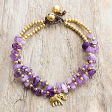 Purple Quartz Beaded Elephant Charm Bracelet