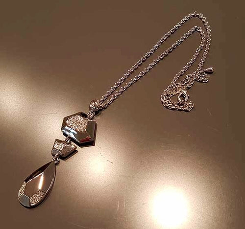 Silver Pendant Necklace with Crystals