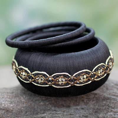 Handmade Black Embellished Bangle Bracelets (Set of 3)