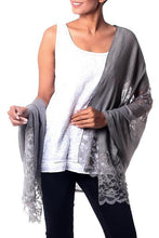 Taupe Grey Shawl Trimmed with Floral Lace