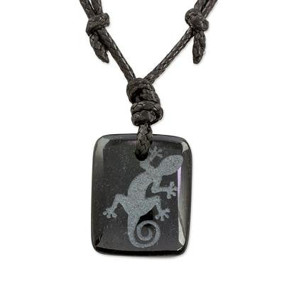 Mayan Black Jade Gecko Pendent Necklace