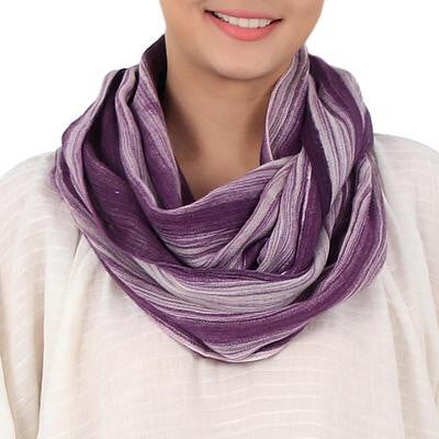 Hand Woven Infinity Scarf in Purple & White