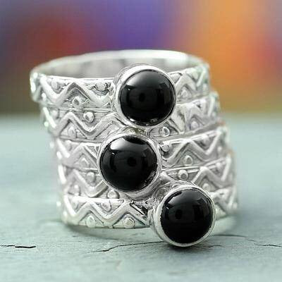 ‘Onyx Midnight Fantasy’ 5 Stacking Rings (size 6 only)