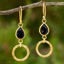 'Golden Elegance' Onyx and 24k Gold Vermeil Earrings