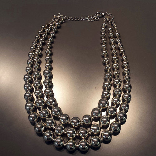 Rhodium Color or Gold Plating Necklace With Graduated Balls