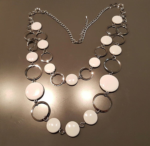 Rhodium Color Plating White Resin Ovals Necklace