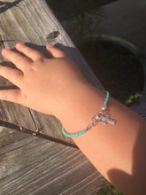 Child's 5.5" Turquoise Glass Bead Bracelet with Cross Charm