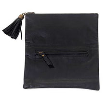 Black Leather and Suede Foldover Clutch Handbag, 'Empress in Black'