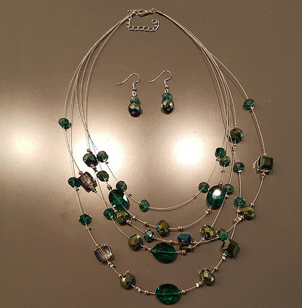 Green Crystal Necklace & Earrings Set