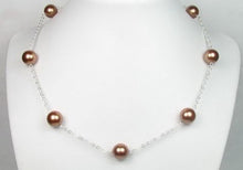 16" Sterling Shell Pearl Necklace & Earrings Set, 10mm Coffee Round