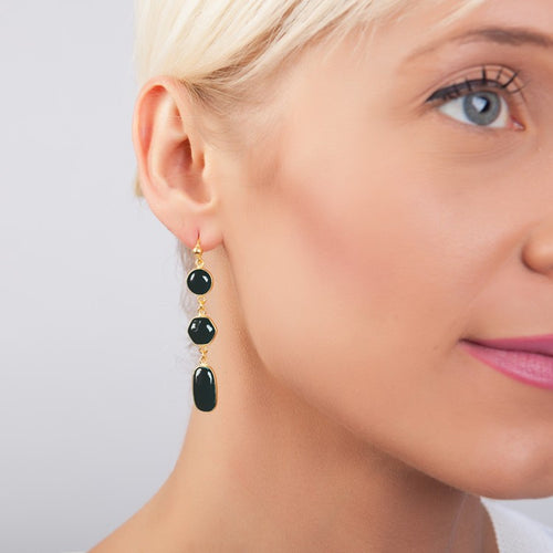 Venice Long Drop Stone Earrings, Black Onyx