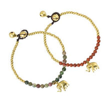 Brass Beaded Bracelets w/Elephant Charm - Orange & Green Jasper (Pair)