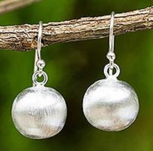 Brushed Satin Sterling Silver Spherical Dangle Earrings