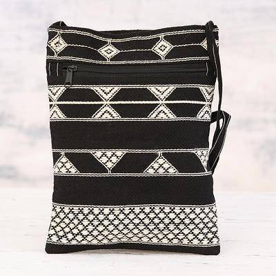 Hand Woven Black and White Cotton Sling Bag