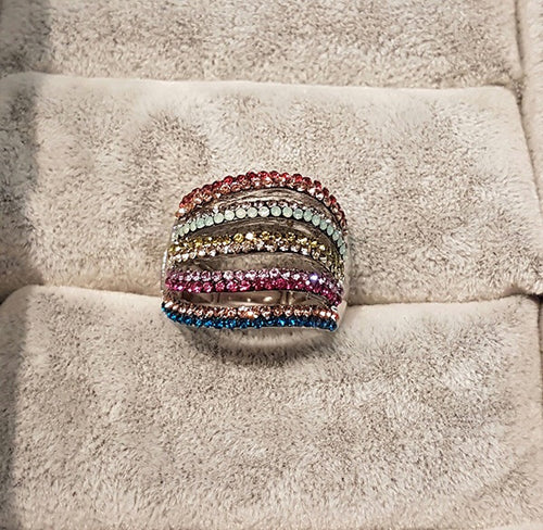 Gold Color Plating & Multicolor Crystal Ring - Ajustable