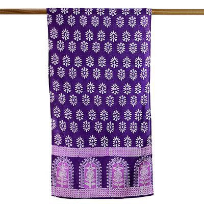 Purple Floral Pattern Batik Printed Cotton Scarf, 'Purple Gardens'