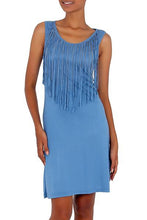 Blue Shimmy Jersey Dress w/Fringe