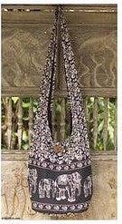 Handmade Siam Elephant Black & White Shoulder Bag