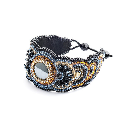 'Flora' Woven Cuff: Black, Amber, Grey