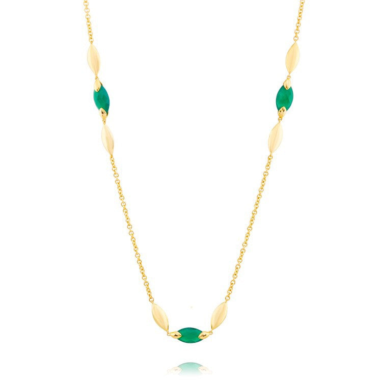 Hera Long Semi-Precious Stone Necklace in Green Onyx