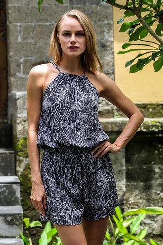 Handmade Indonesian Black & White Rayon Romper