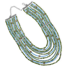 Multistrand Blue and Green Glass Bead Fashion Necklace