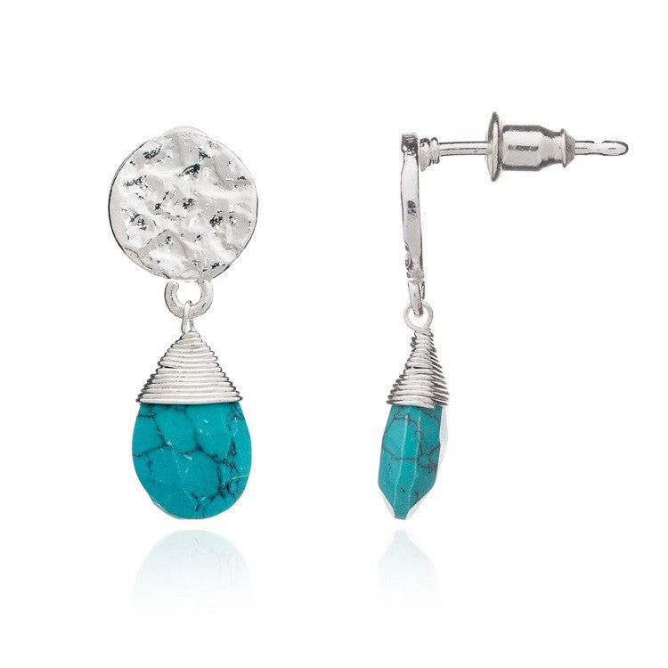 'Kate' Small Silver Earrings (select color) - Turquoise or Labradorite