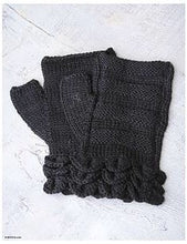 Black Hand Knitted 100% Alpaca Fingerless Mittens