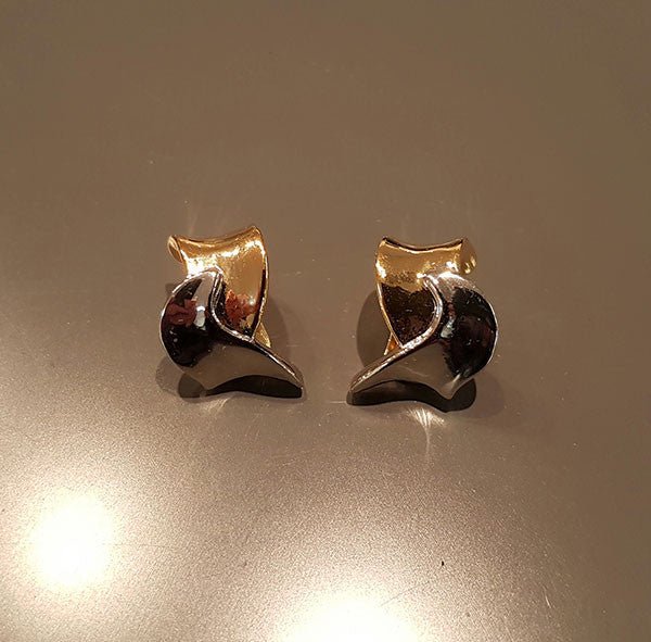 Two-Tone Gold Clip Earrings with Rhodium Plating