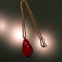 Long Gold Necklace with Resin Stone Pendant (Red or Green)