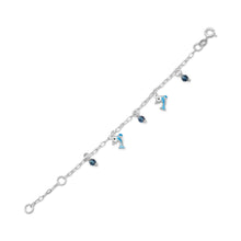 Blue Dolphins & Crystals Charm Bracelet, 5"+1