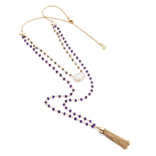 'Evania' Gemstone Chain: Amethyst, Pyrite, Moonstone