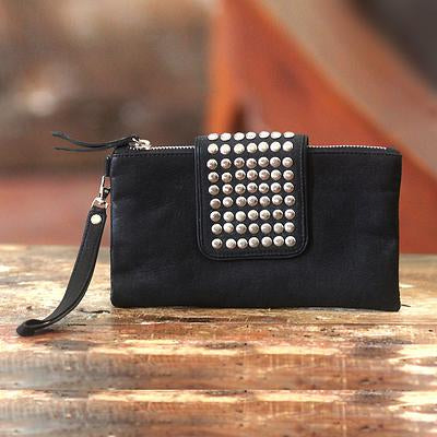 Black Leather Clutch w/Stainless Steel Studs